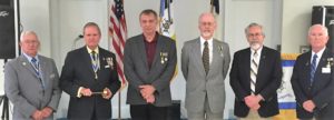 Fort Henry Chapter officers: WVSSAR president Bill Lester, chapter president Jay Frey, vice president Dave McIntire, secretary-treasurer Dale Smith, registrar Brian Crawford, genealogist Gary Auber; not pictured genealogist Glenn White, chancellor George Spillers
